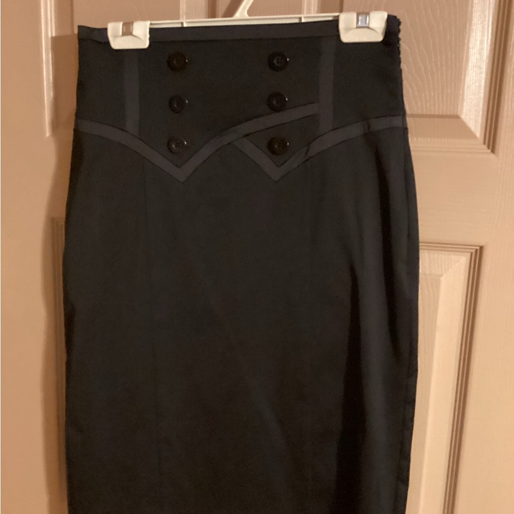 Le Chateau Black Double-Breasted Midi Pencil Skirt